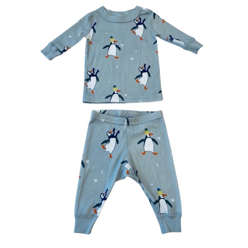 Hanna Andersson Blue Pajamas, 100% Organic Cotton Playful Penguin Print, Sz 0-3m